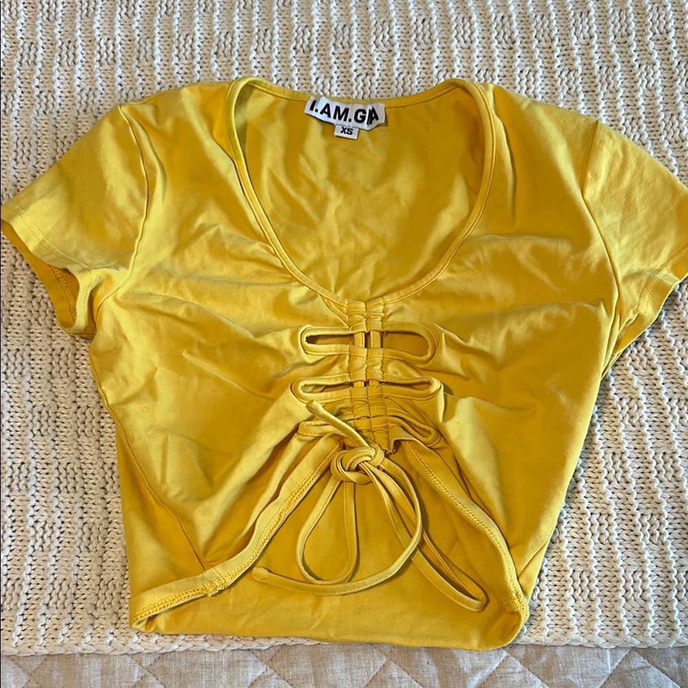 I.AM.GIA Yellow Crop Tie Front T-Shirt